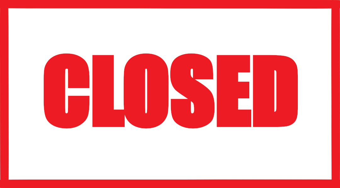 Closed auf weißem Hintergrund steht Closed in roter Schrift und mit einem roten Rahmen umrandet